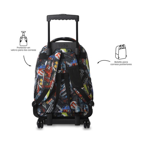 Mochila TOTTO con ruedas, diseño Renglones Rally Red