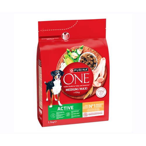 PURINA ONE Alimentación de perro medium-maxi active pollo 2,5 kg.