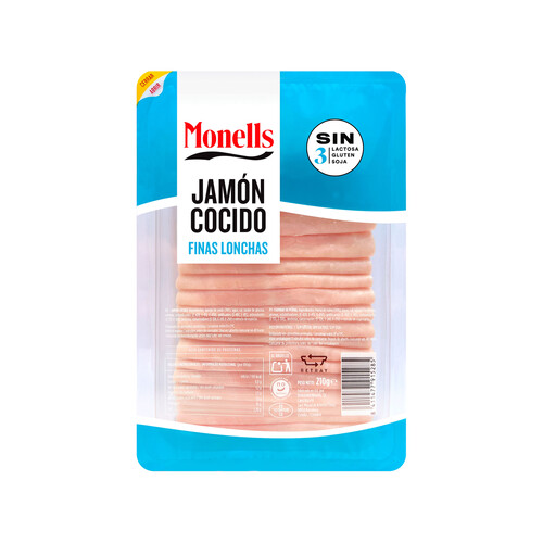 MONELLS Jamón cocido extrajugoso, cortado en finas lonchas MONELLS 210 g.