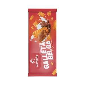 CLAVILEÑO Chocolate con leche, con galleta belga y caramelo, 100 g.