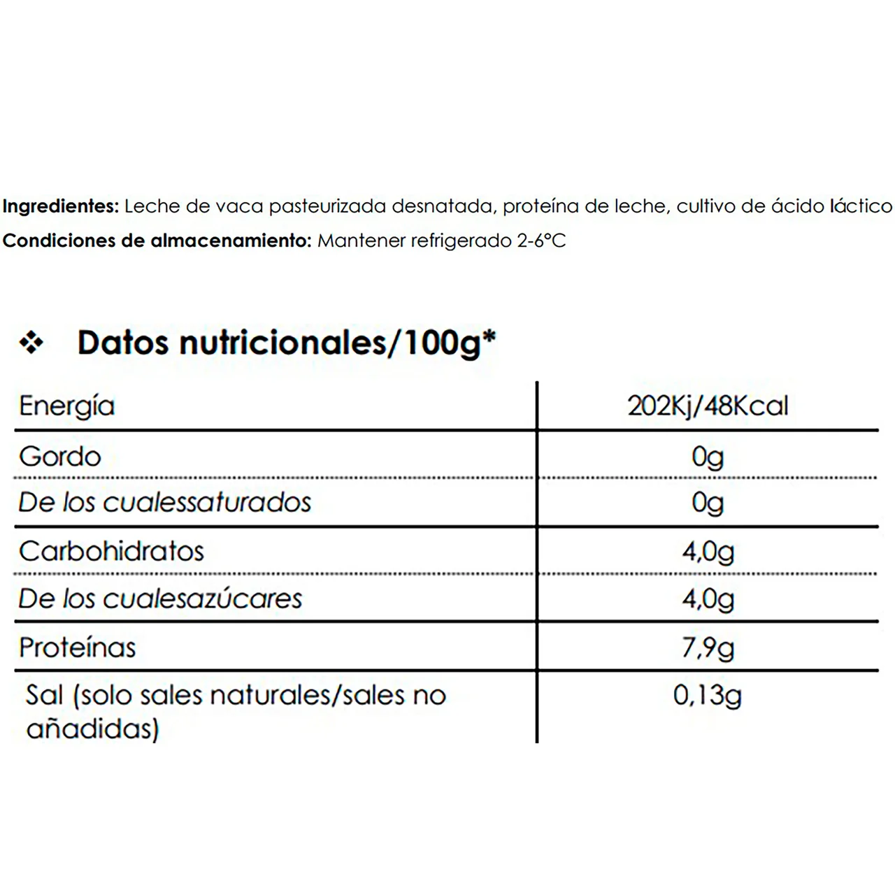 Yogur griego natural desnatado (0% materia grasa) 1 kg .