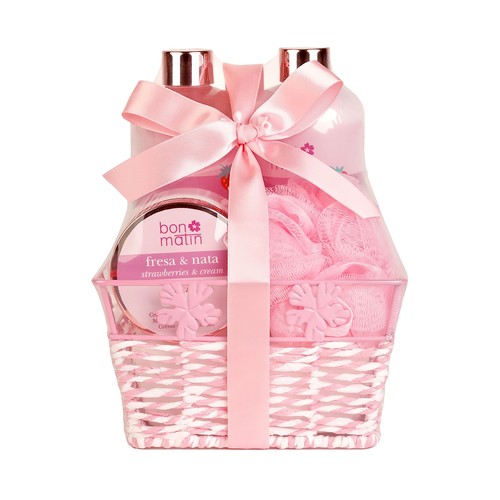 BON MATIN Cesta con productos para el baño con aroma a fresa y nata.
