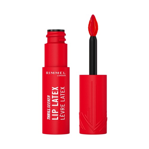 RIMMEL Thrill seeker lip latex tono 350 spicy Barra de labios líquida acabado brillo latex 3D.