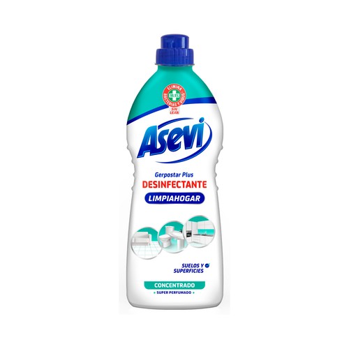 ASEVI Limpia hogar desinfectante concentrado para una limpieza y desinfección de todas las superficies y suelos del hogar 1100 ml.