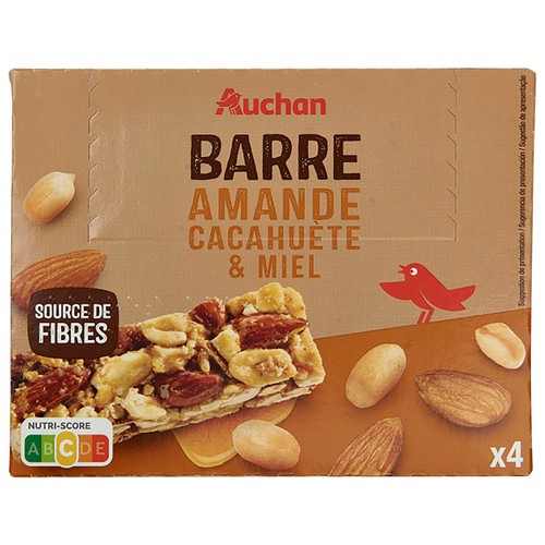 PRODUCTO ALCAMPO Barritas de cereales, almendra, cacahuete y miel 120 g.