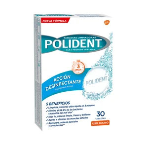 POLIDENT Pastillas limpiadoras de prótesis dentales, con acción desinfectante POLIDENT 30 uds.