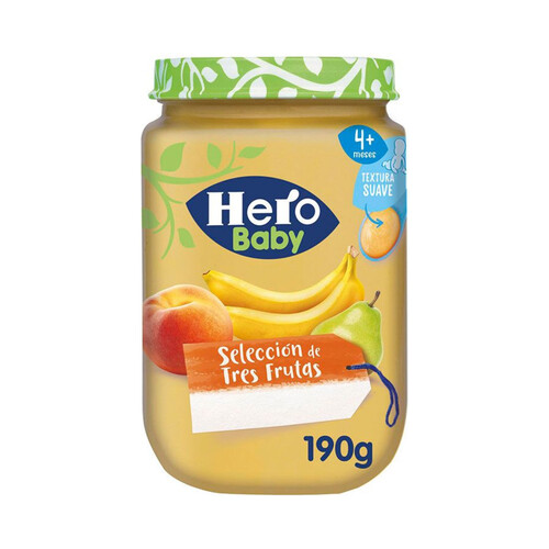 HERO Baby Tarrito de textura suave de fruta (plátano, melocotón y pera) a partir de 4 meses 190 g.