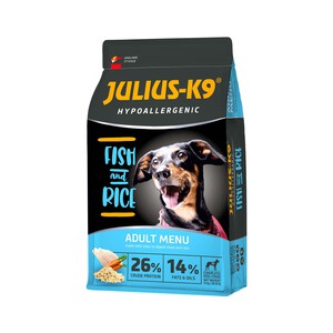 JULIUS K9 Pienso hipoalergénico para perros adultos de pescado y arroz, JULIUS-K9 saco 3 kg.