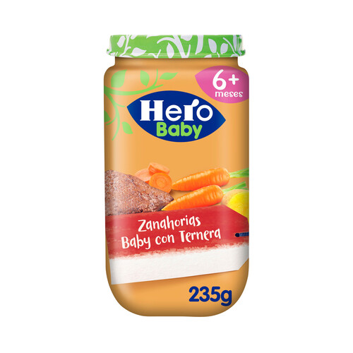 HERO Tarrito con textura suave de zanahorias baby con ternera, a partir de 6 meses 235 g.
