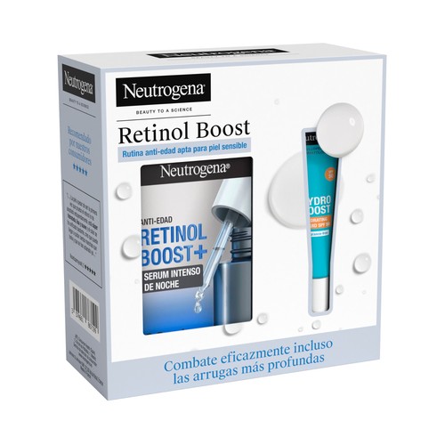 NEUTROGENA Retinol boost Rutina anti-edad (sérum facial intenso de noche + fluido hidratante con FPS 50).