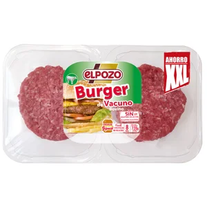Bandeja con burger meat de vacuno, elaboradas sin gluten ni lactosa EL POZO 8 x 90 g.