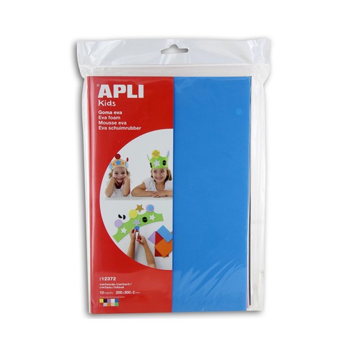 Bolsa de 10 planchas de foam, goma eva de diferentes colores y medidas 300x200x2 mm APLI.