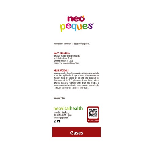 NEO PEQUES Complemento alimentico sabor manzana, para el alivio de los gases 150 ml.