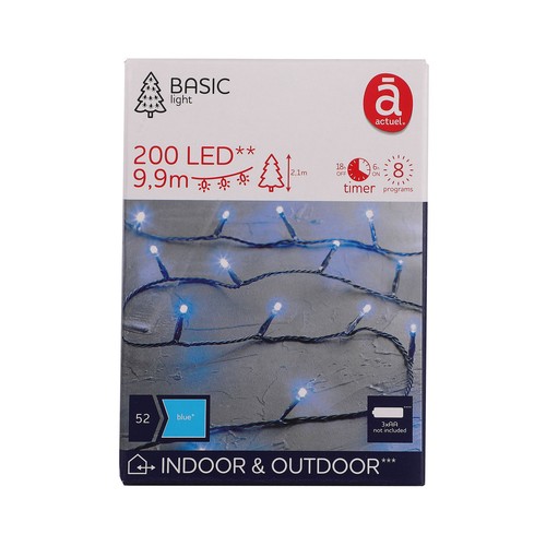 Guirnalda exterior con 200 luces led azul, 8 funciones, ACTUEL..