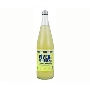 VIVER Bebida fermentada de té (kombucha) ecológica sabor a limón y espirulina 700 ml.