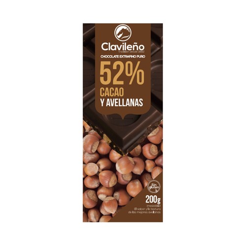 CLAVILEÑO Chocolate negro 52% y avellanas 200 g.