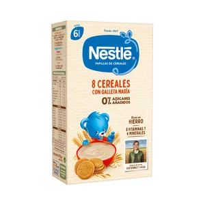 NESTLÉ Papilla de 8 cereales con galleta Maria y sin azúcares añadidos, a partir de 6 meses 475 g.