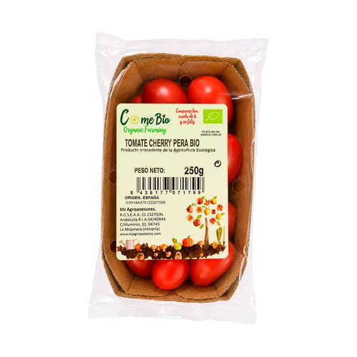 Tomates cherry pera ecológicos, tarrina 250 g.