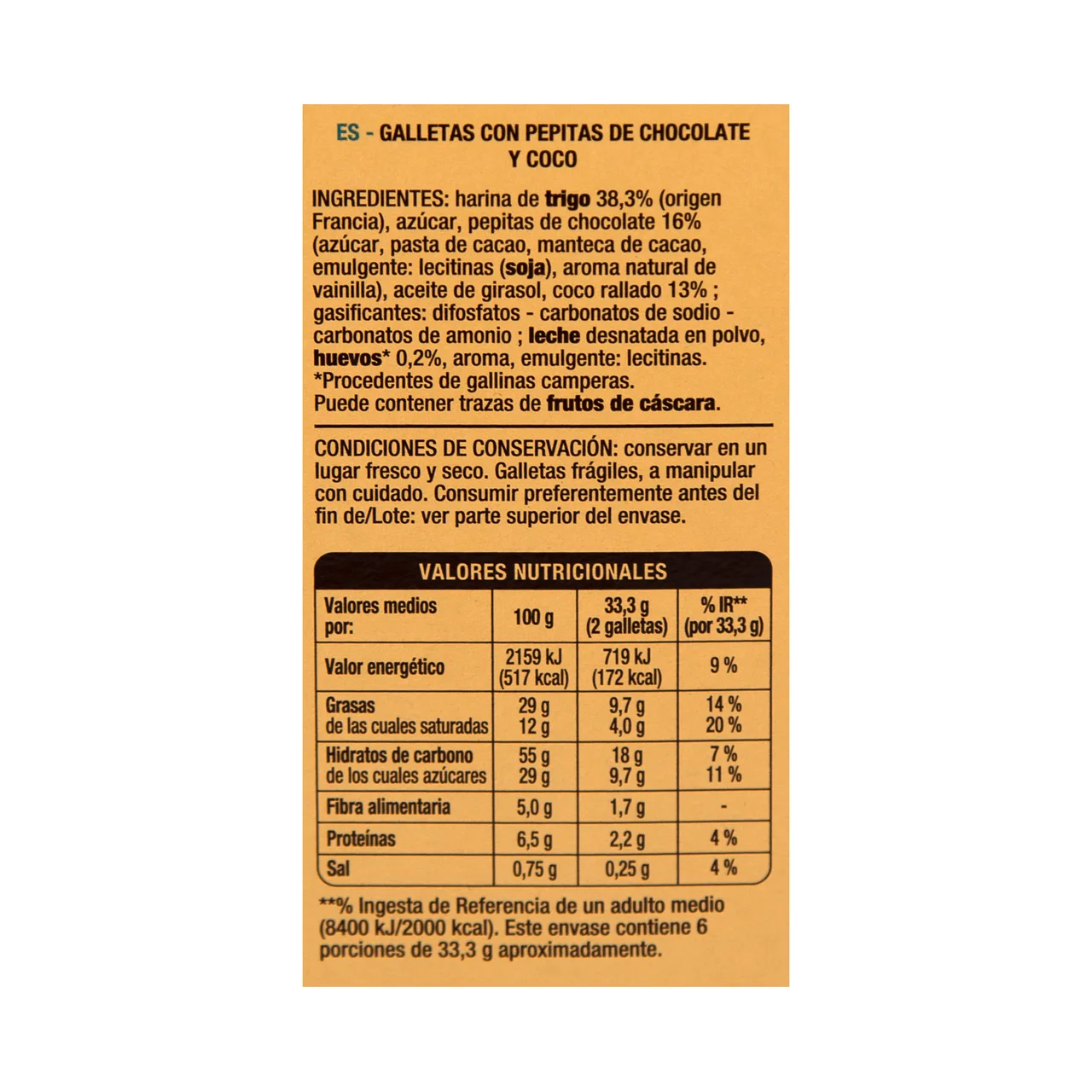 PRODUCTO ALCAMPO Les classiques Galletas cookies de coco, con pepitas de chocolate 200 g.