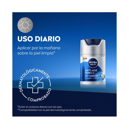 NIVEA Men antiedad power Crema hidratante y antiarrugas con FPS 30 50 ml.