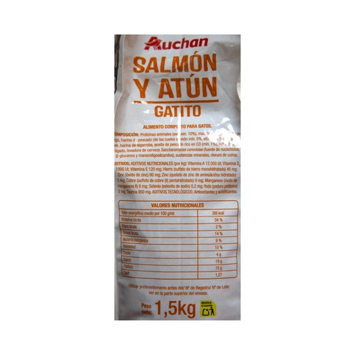 PRODUCTO ALCAMPO Alimento completo para gatitos a base de salmón y atún 1.5 kg