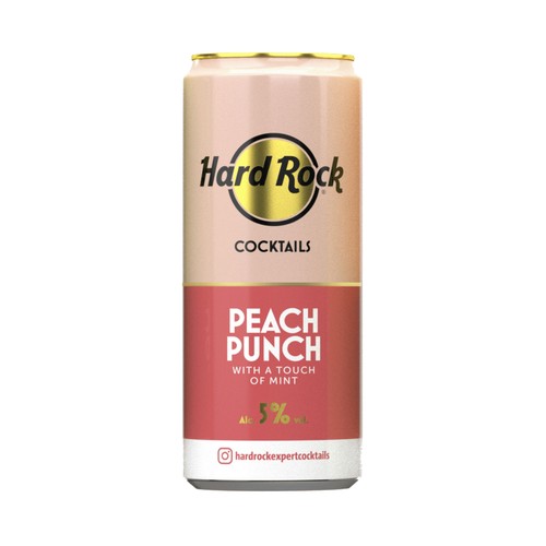 HARD ROCK Combinado de ron blanco con aroma a melocotón y un toque de menta lata 25 cl.