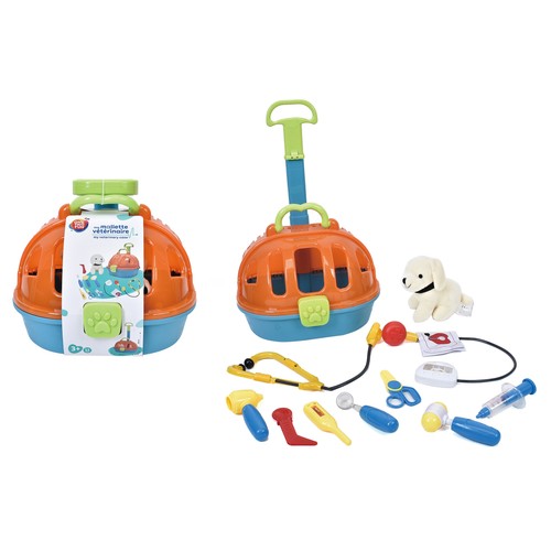 Troley Transporte Mascota Peluche y set Veterinaria 11 piezas +3 Años ONE, TWO FUN