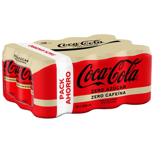 COCA COLA Zero azúcar zero cafeína Refresco de cola pack 12 latas 33 cl.