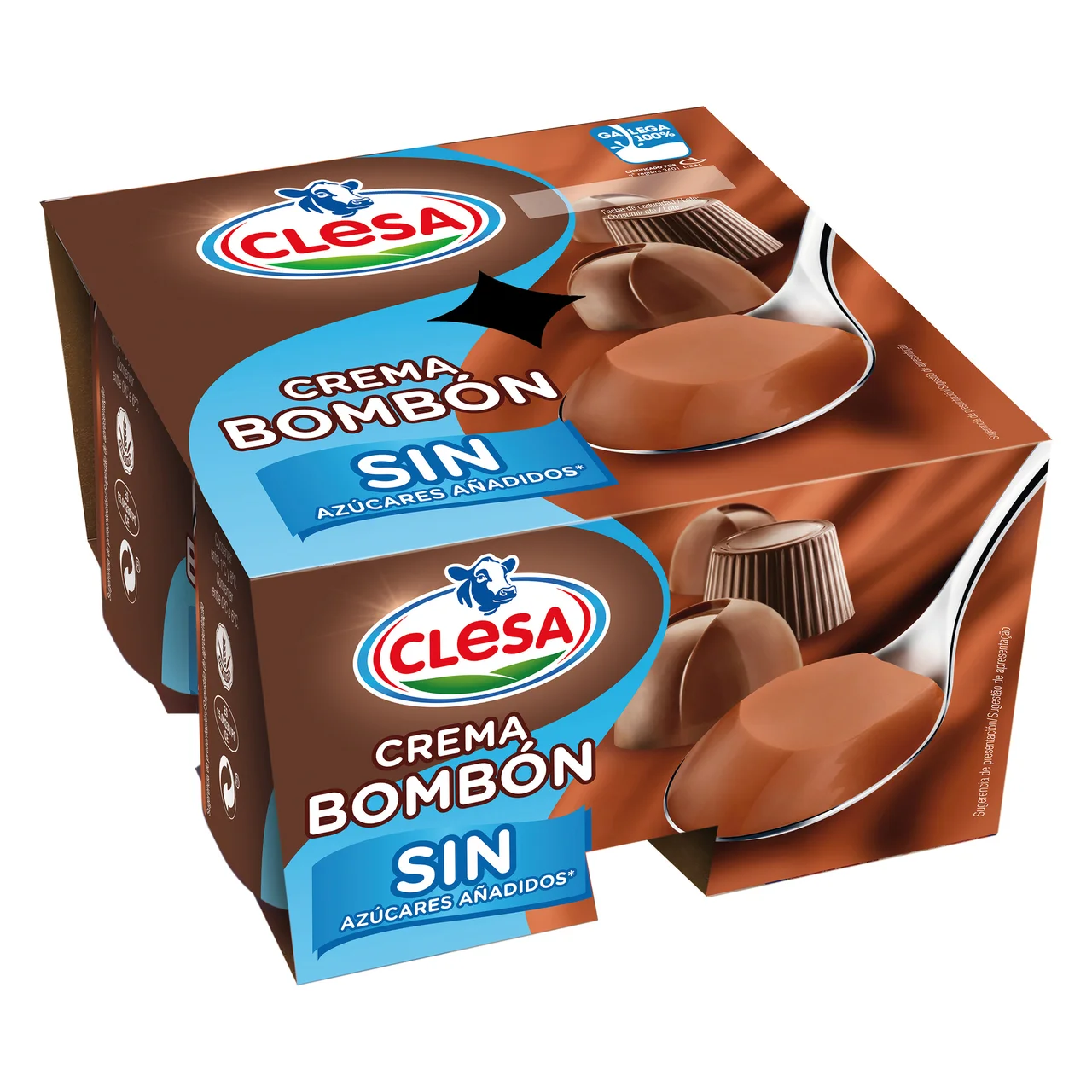 CLESA Crema bombón, sin azúcares añadidos y elaborada con leche 100% gallega CLESA 4 x 125 g.