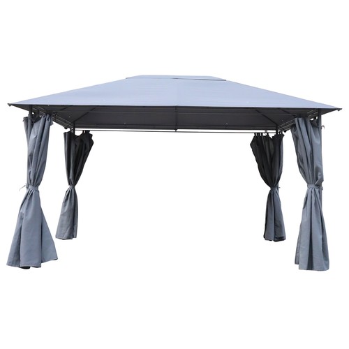 Cenador de jardín de acero y poliester color gris,  2,96x3,96x2,65m. GARDENSTAR