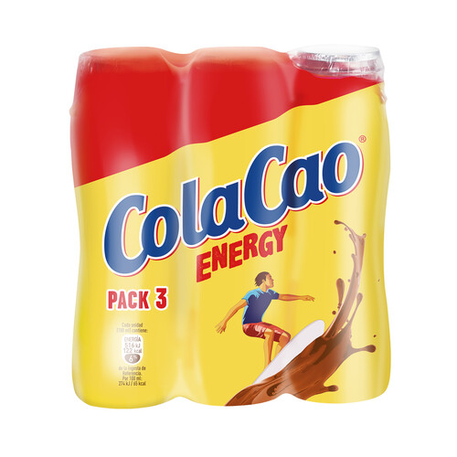 Batido de leche UHT enriquecida con cacao COLACAO Energy 3 x 188 ml