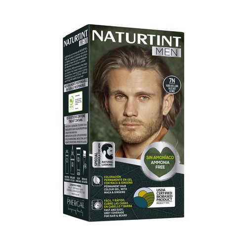 NATURTINT Men tono 7N rubio avellana Coloración permanente en gel para barba y cabello.