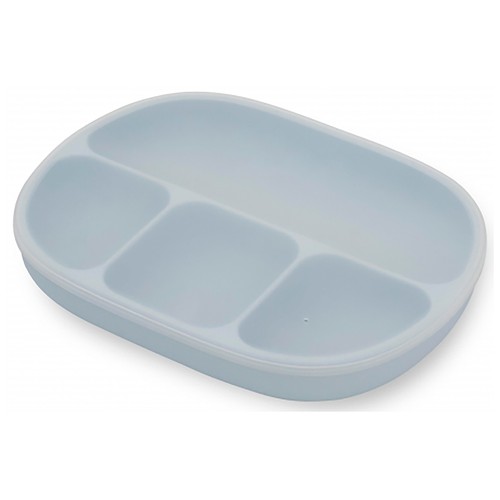 Plato de silicona con ventosa y tapa, color azul, INTERBABY.