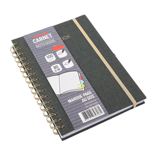 Cuaderno A5 80G 100H Horizontal/Cuadro C/Espiral Tapa Tela FSC PRODUCTO ALCAMPO