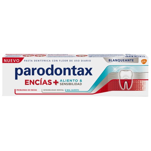PARODONTAX Pasta de dientes con flúor de uso diario y acción blanqueante PARODONTAX Encías + aliento & sensibilidad 75 ml.