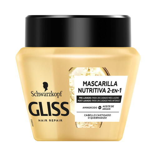 GLISS Mascarilla nutritiva 2 en 1, para cabellos castigados o quebradizos GLISS Ultimate oil elixir de Schwarzkopf 200 ml.