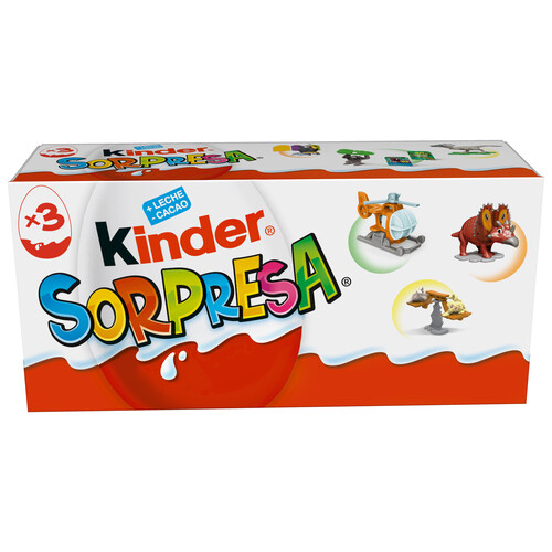 KINDER Sorpresa Huevos de chocolate con leche pack de 3 uds. 20 g.