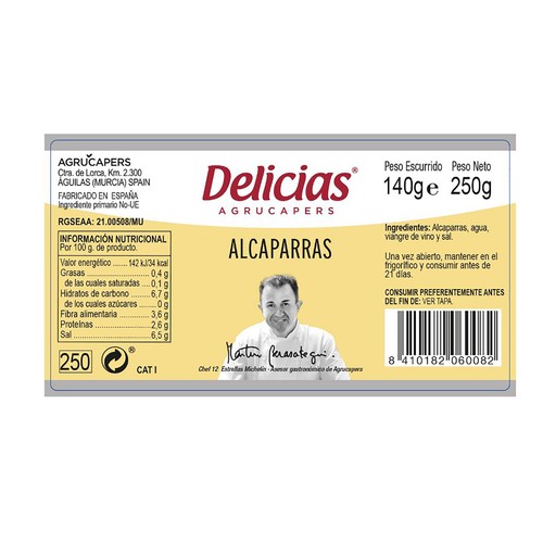 DELICIAS Alcaparras DELICIAS frasco de 140 g.