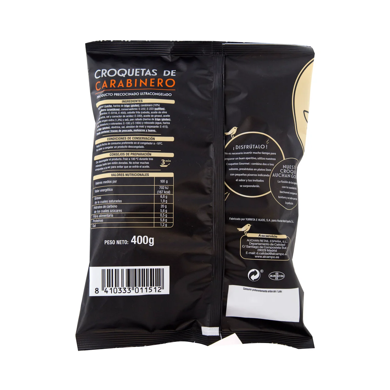 PRODUCTO ALCAMPO Collection Croquetas rellenas de suave bechamel y carabineros 400 g.