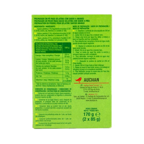 PRODUCTO ALCAMPO Gelatina sabor a piña 2 x 85 g.