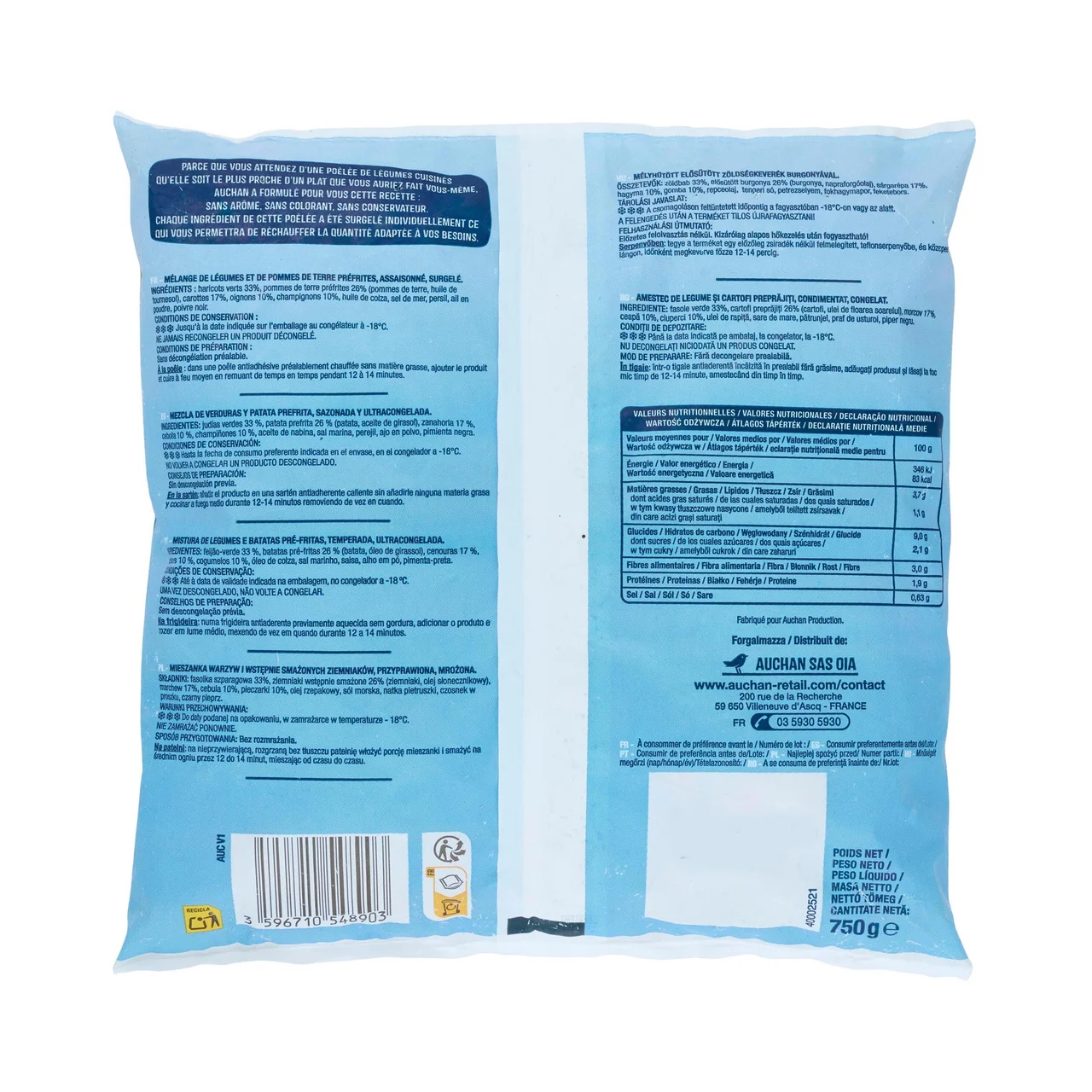 AUCHAN Salteado 4 estaciones (mezcla de veduras y patata prefrita) 750 g. Producto Alcampo.