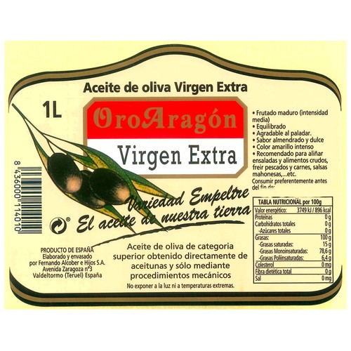 ORO ARAGÓN  Aceite de oliva virgen extra botella 1 l.