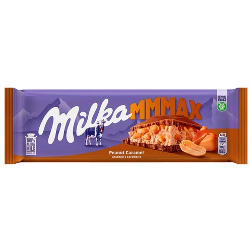 MILKA Chocolate relleno con deliciosa crema de caramelo y trocitos de cacahuete 276 g.