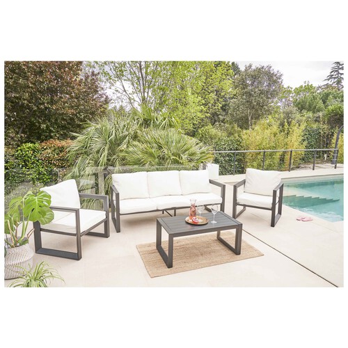 Conjunto de jardín Niza de acero con sofá de 3 plazas, 2 sillones y 1