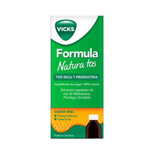 VICKS Fórmula natural Jarabe con sabor miel, para la tos seca y productiva 140 ml.
