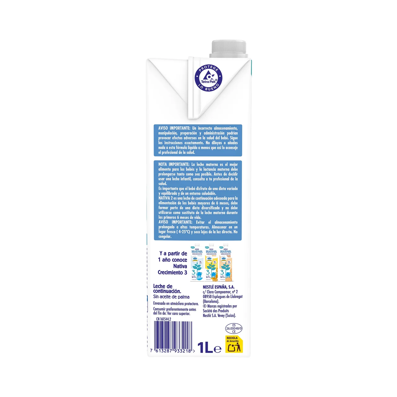 NATIVA Leche (2) de continuación líquida, de 6 a 12 meses NATIVA de Nestlé 1 l.
