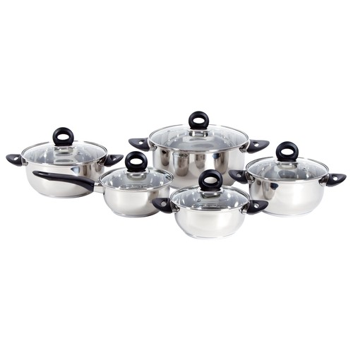 BATERIA ACERO INOX DIANA 10 PZAS TAPAS VIDRIO
