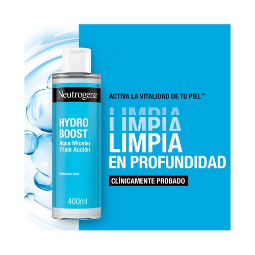 NEUTRÓGENA Hydro boost Agua micelar con ácido Hialurónico y triple acción 2 x 400 ml.