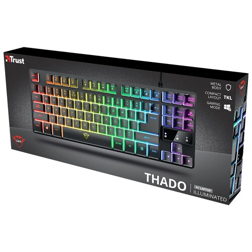 Teclado gaming TRUST GXT 833 Thado TKL, metálico, iluminación led, 12 teclas multimedia, modo juego.