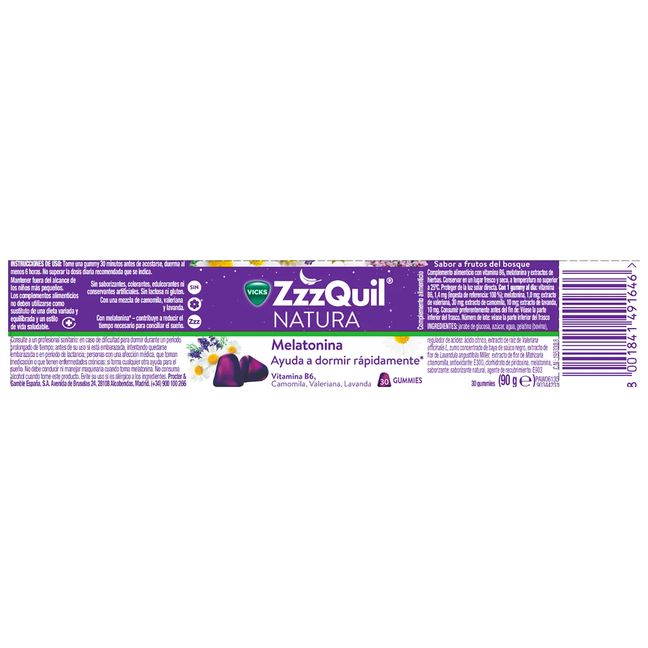 Comprimidos tipo gominola de Melatonia, Camomila, Valeriana, Lavanda y vitamina B6 30 uds.